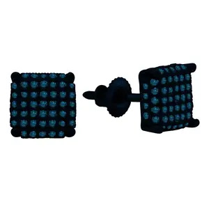 Dazzlingrock Collection 0.50 Carat (ctw) Round Blue Diamond Cube Unisex Screwback Stud Earrings in Blue Plated 925 Sterling Silver