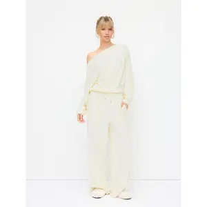 Cider Cotton-blend Two Way Asymmetrical Neck Oversized Top & Mid Rise Drawstring Wide Leg Trousers Set
