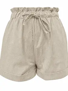 Summer New Casual High-Waisted Pleated Wide-Leg Drawstring Shorts, Outdoor Vacation Clean Girl Style, Slimming and Concealing Short Pants