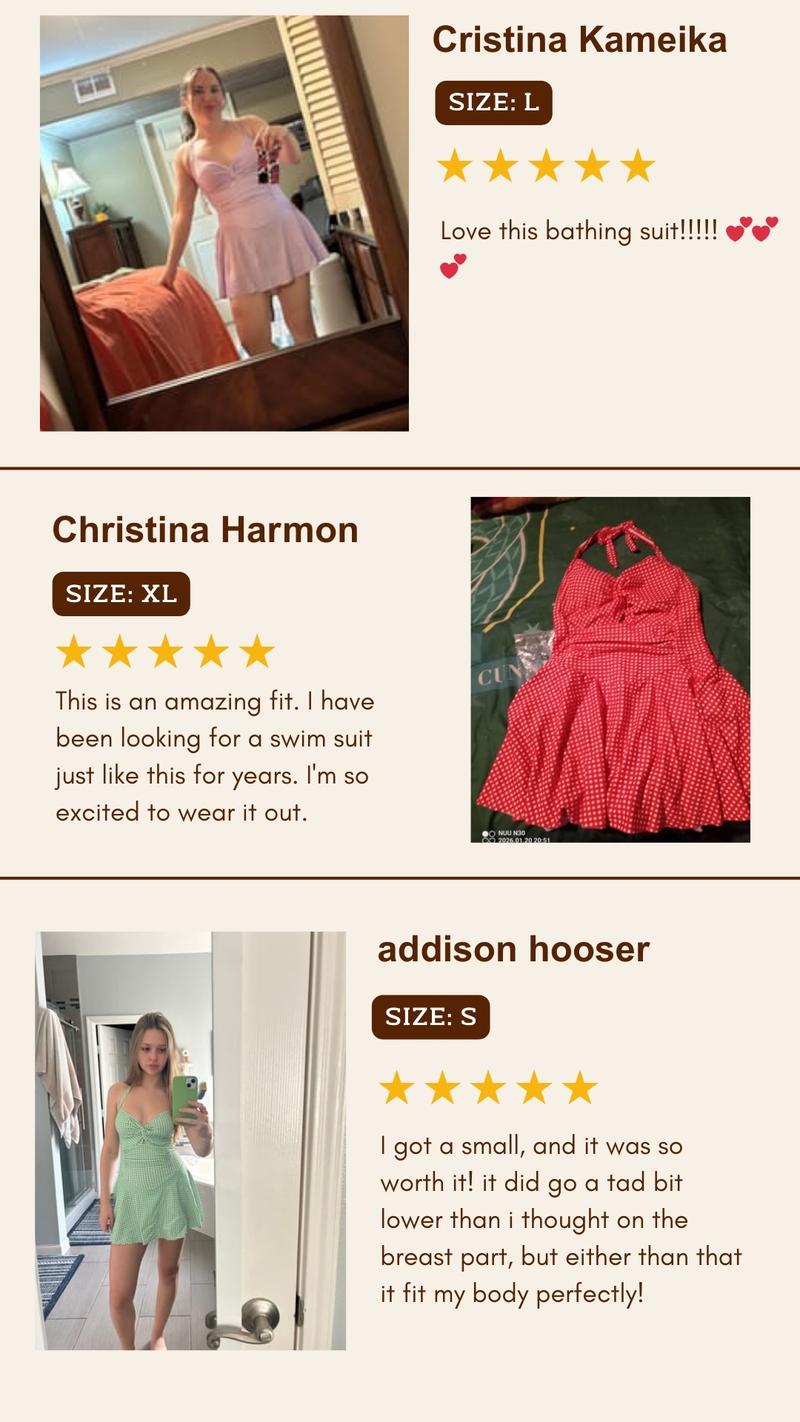 Blue Green 1930s Plaid Halter One-Piece Swimsuit Retro Halter One Piece Swim Dress for Women Gingham Print Push Up Swimsuit with Tie Back and Skirted Bottom Trendy Summer Outfit for Vacation Look and Try On Haul Retro Stage Flowy Swimdress