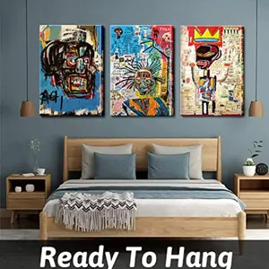 3 Piece Set Street Art Blue Graffiti Wall Decor, Modern Artist Aesthetic Canvas Prints, Abstract Pictures Posters for Living Room Bedroom Office