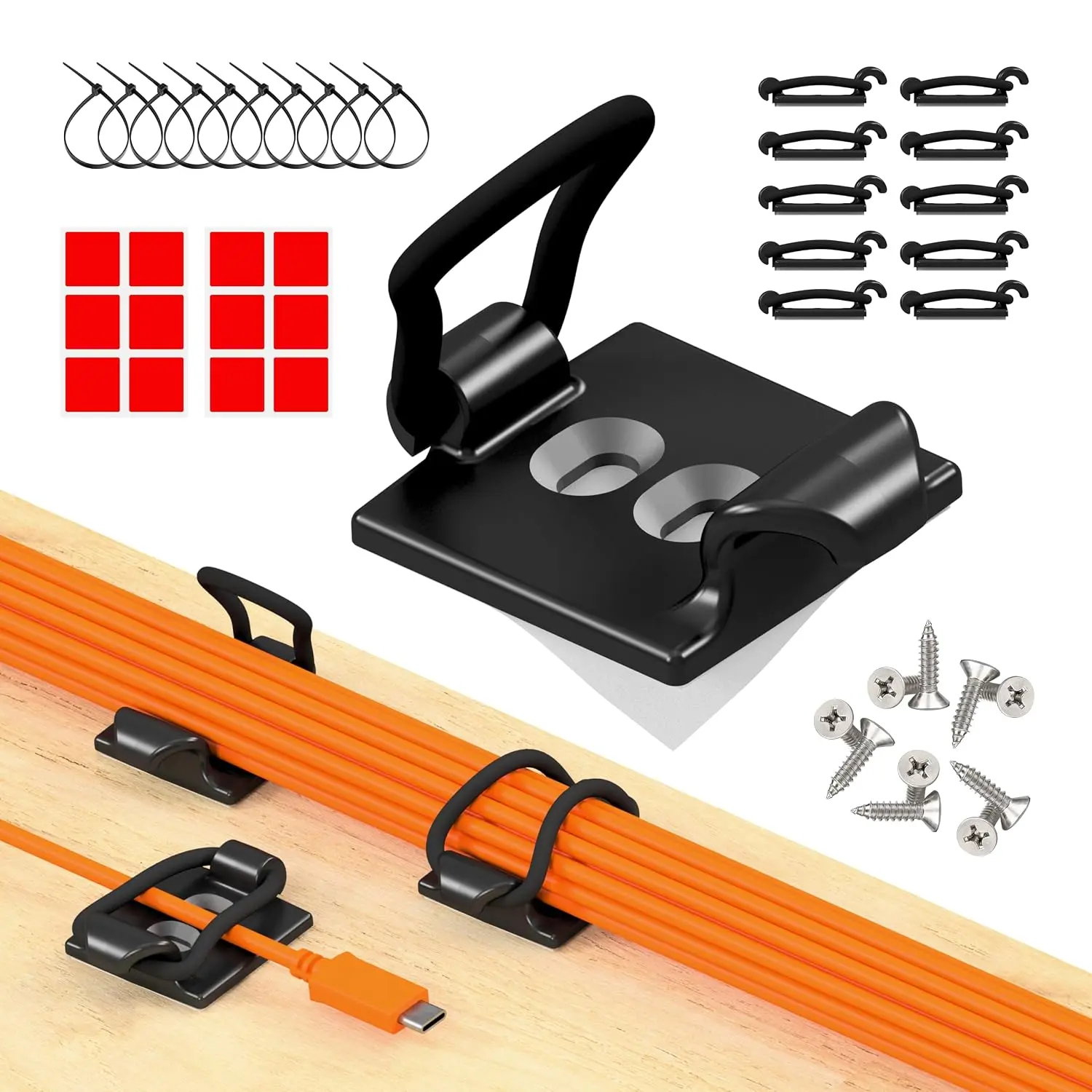 10-Pack Adjustable Design Adhesive Cable Clips with Adhesive Hold, Wire Management Organizer for Home/Office, Behind TVs, Phone Chargers, Laptop, PC, HDMI, USB (Black)