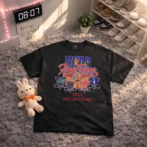 College Basketball Final Four 2025 T-Shirt Retro Championship Graphic Tee San Antonio Game Day Shirt Sports Fan Casual Unisex Cotton Shirt