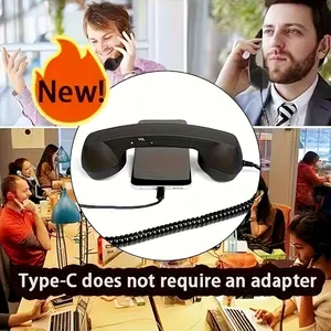 New Type-C Direct Plug Retro Phone Microphone, C Port Phone Direct Plug No Adapter Needed, Ergonomic External Earpiece Design