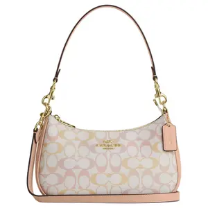 COACH Teri 24 Monogram Print Zip Top Shoulder Bag for Women, Coated Canvas and Leather, Pink