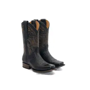 ARB047C MEN SQUARE TOE BLACK LEATHER BOOT
