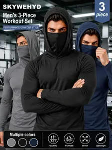 3-Pack Men's Sun Hoodie with Mask - Quick Dry Fishing Shirts Long Sleeve Outdoor Work Tactical Hiking Gear