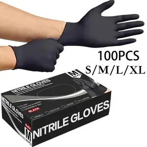 Black nitrile gloves, 100 pieces durable and waterproof, suitable for bathroom cleaning, tattooing, outdoor car washing, kitchen cleaning and hair salons. Disposable nitrile gloves, Non-medical hand gloves.