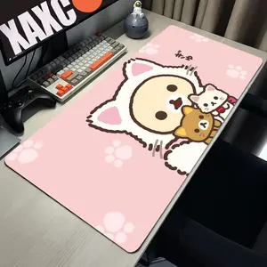 Rilakkuma & Korilakkuma Pink Mouse Pad – Kawaii Anime Desk Mat, Soft Texture, Non-Slip Rubber Base, Cute Gift for Girls & Gamers