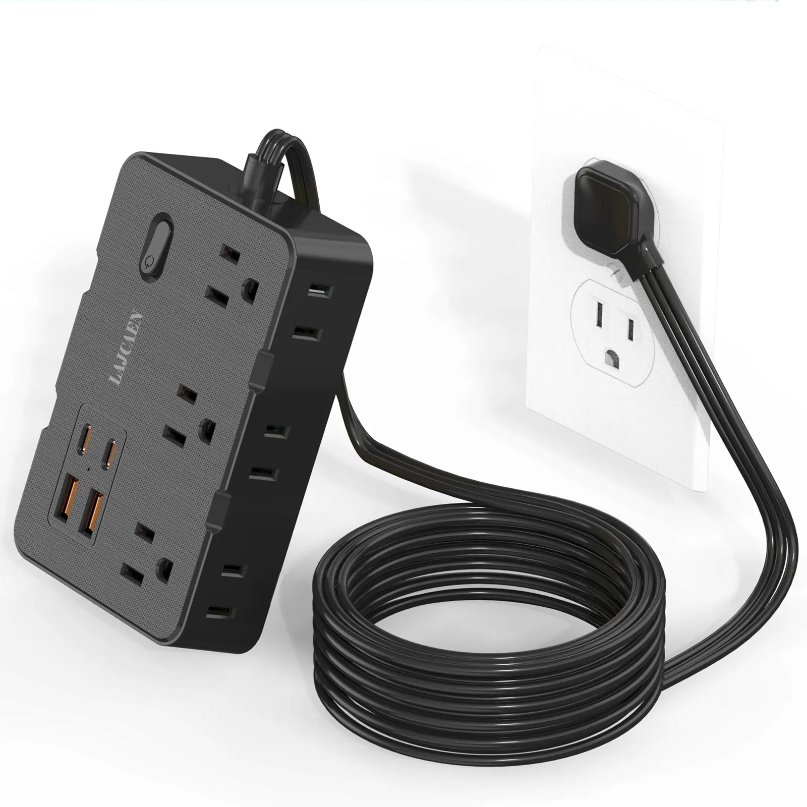 LAJCAEN 2026 NEW Flat Plug Power Strip Surge Protector,6 Widely-Spaced Outlets With 4 USB Ports USB Charging,5ft Ultra Thin Extension Cord,1080 J ,Travel, Office, Dorm Room Essentials, Surge Protection, Power Socket, Socket Extender