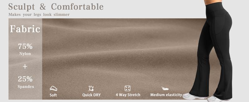 OYV Women Workout Flare High Waist Butt Lifting Casual Soft Leg Flared Bottoms with Pockets