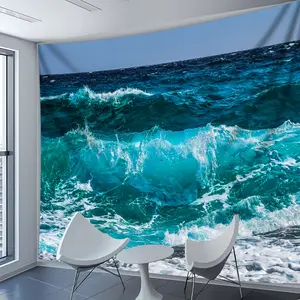 1pc - Extra Large Size - Turbulent Ocean Waves Summer Landscape Photo Tapestry, Polyester Aesthetic 2D High-Definition Printed Hanging Cloth, Living Room Bedroom Office Home Room Party Decoration, Wall Decoration, No Installation Required