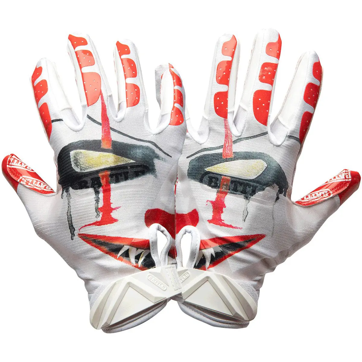 Battle Sports Clown Adult Cloaked Football Receiver Gloves - White, College Football Footballequipment