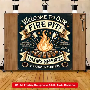 2D Flat Printing Backdrop Banner 1pc, Campfire For Great Memories Vibrant Polyester Background Cloth for Family Party, Wedding, Birthday, Christmas, Thanksgiving, Fall, Entryway, Room Decorations, Easy to Set Up, Reusable