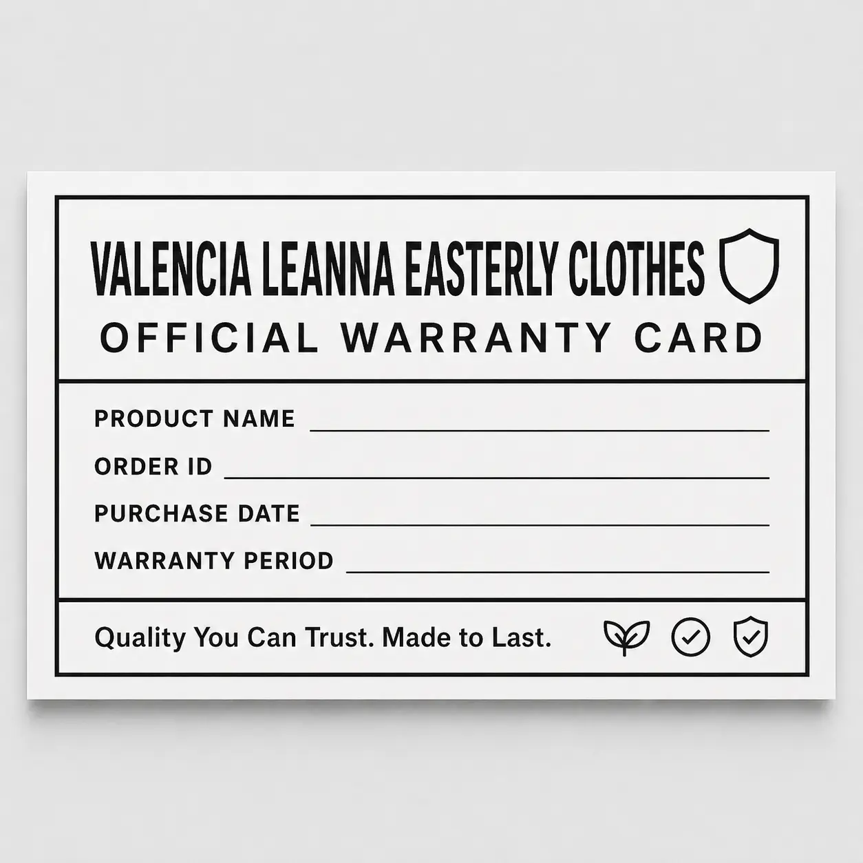 OFFICIAL WARRANTY - Valencia Leanna Easterly Clothes