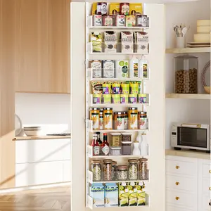 6-Tier Over The Door Pantry Organizer with Mesh Baskets, Adjustable & Stable Hanging Spice Rack for Kitchen, Bathroom, Bedroom, and Baby Essentials Storage (16" W 6-Tiers, White)
