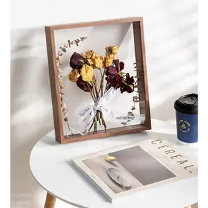 Wooden Dried Flower Photo Frame Dried Flower Display Stand Decorative Floating Photo Frame (brown-8x10)