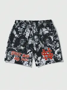 Men's Letter Print Herringbone Shorts, Regular Fit Casual Comfy Shorts for Summer, Men's Bottoms for Daily Wear, Casual Streetwear Shorts