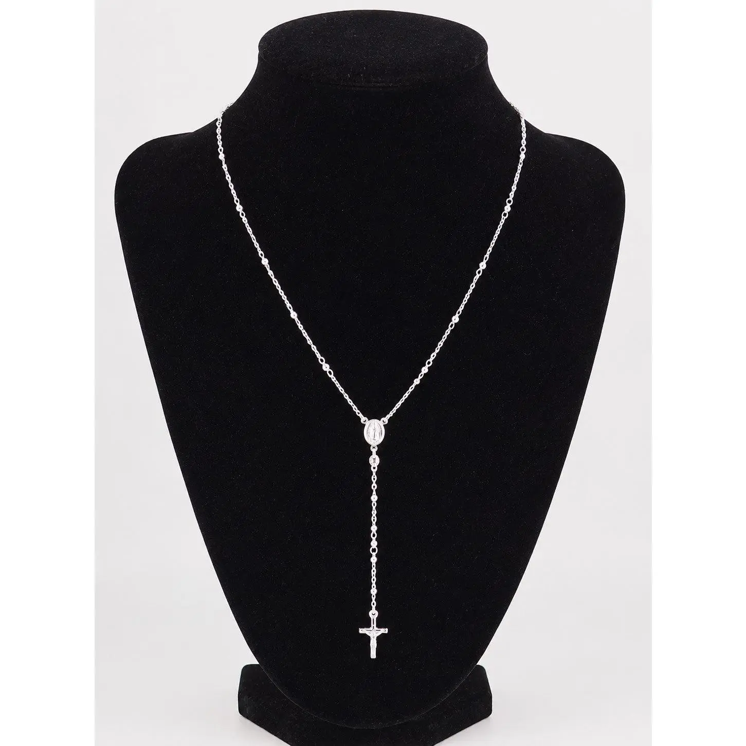 MST 925 Solid Sterling Silver Italian 3mm Rosary Bead Necklace with Crucifix Rosario – Women & Men