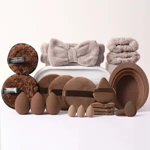 22 Piece Face Makeup Tool Set, Headband & 2 Wristbands & 3 Large Makeup Sponge Puffs & 3 Large Round Puffs & 3 Mini Makeup Sponges & 4 Fan Shape Puffs & 3 Thumb Puffs & 2 Facial Cleansing Puffs & Cleaning Bowl