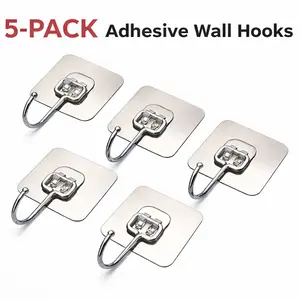 Self Adhesive Wall Hooks No Drill Metal Hooks Waterproof Hangers (5 Pack / 10 Pack)
