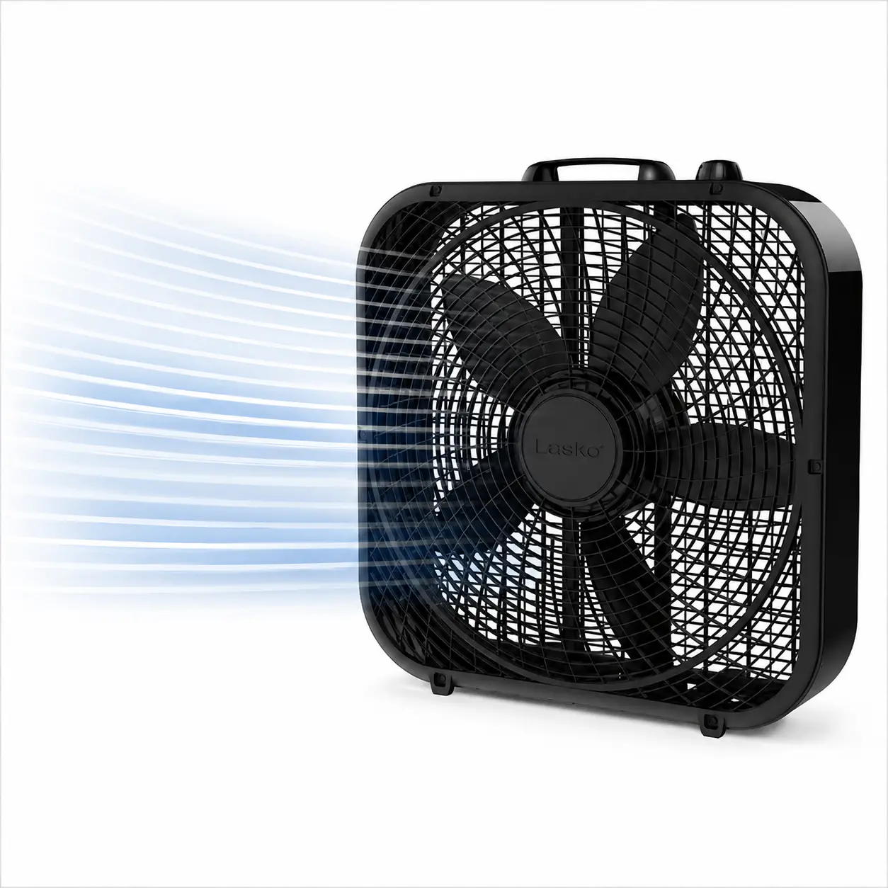 Lasko 20" Cool Colors Classic Box Fan with Weather-Resistant Motor, Portable Cooling Floor or Window Fan, 3 Speeds, Black, B20301