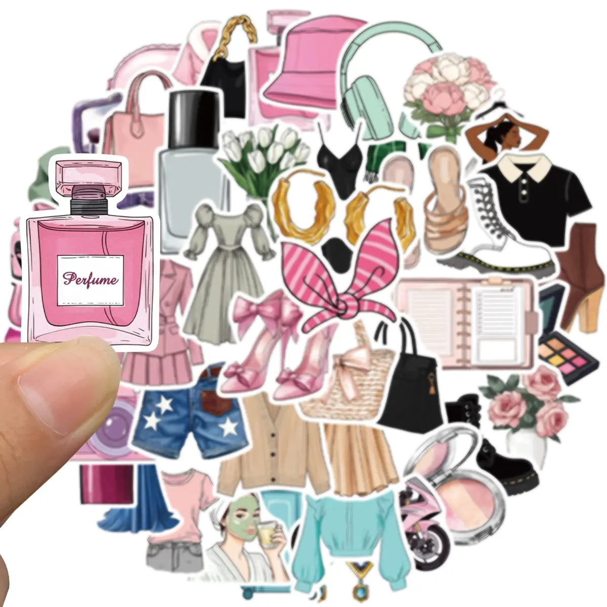 50pcs Pink Coquette Stickers Sage Green Aesthetic Sticker Bow Girly Stickers for Girl Pink and Sage Green Party Favors Vinyl Waterproof Sticker