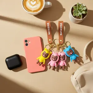 Cute Baby Doll Keychain, 3PCS Natasha Baby Keychains, Kawaii Sleepy Face Doll Key Ring with Leather Strap, Novelty Keychain Accessories for Backpack Purse Handbag, Funny Gift for Friends