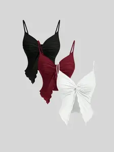 Fashion New Plus Size Women's Top Butterfly Shape Casual Adjustable Strap Three-Piece Set, Stylish and Versatile Ladies' Clothing