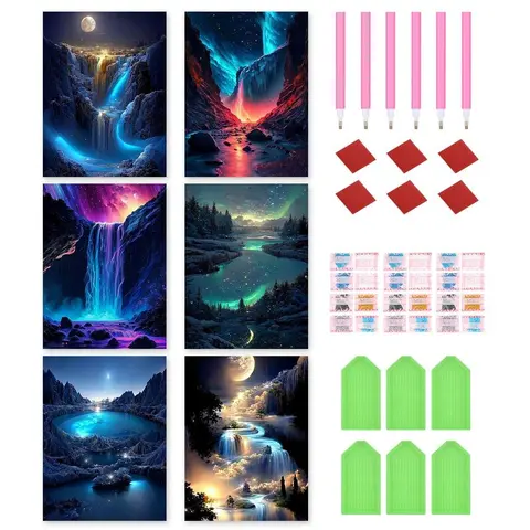 Waterfall Landscape Pattern DIY Diamond Arts Colorful Painting Kit, 6 Counts/set DIY 5D Diamond Arts Colorful Painting Kit, Wall Art Decor for Home