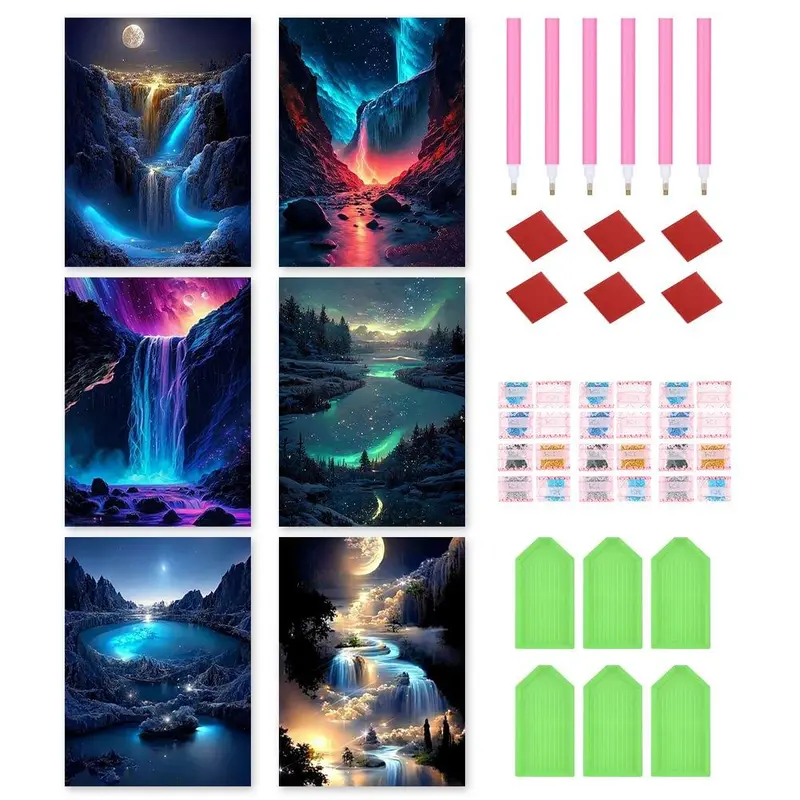 Waterfall Landscape Pattern DIY Diamond Arts Colorful Painting Kit, 6 Counts/set DIY 5D Diamond Arts Colorful Painting Kit, Wall Art Decor for Home