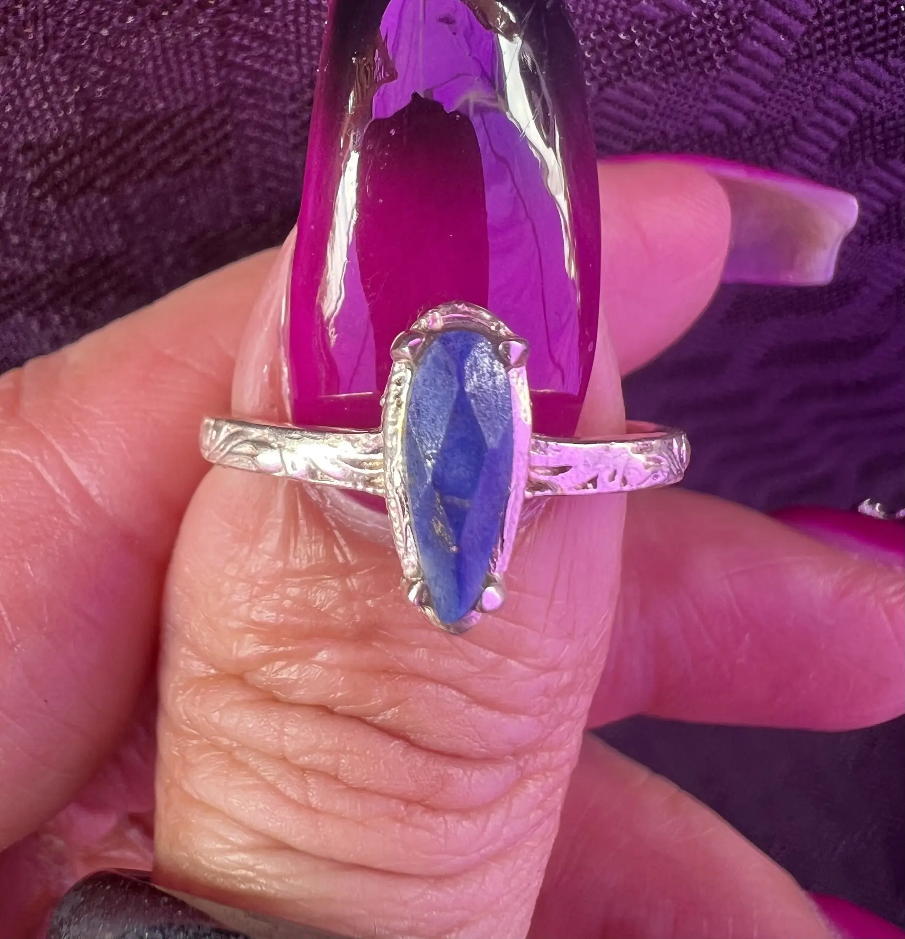 Lapis Lazuli Coffin Ring, Sz 6, Activates Third Eye and Throat Chakras, Connects with Higher Self, Encourages Harmony in Relationships, Enhances Intuitive Abilities, Facilitates Emotional Release