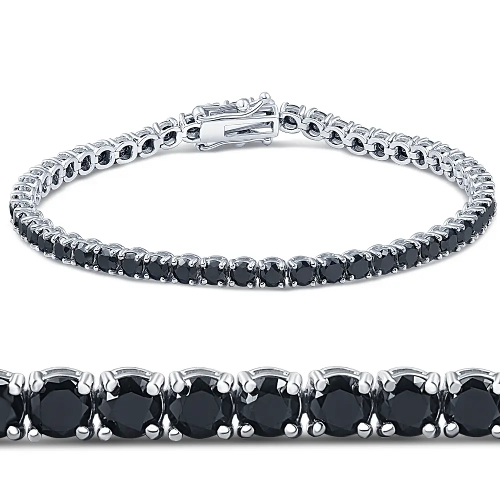 7 1/4 Ct Black Diamond Tennis Bracelet 14k White Gold 7"