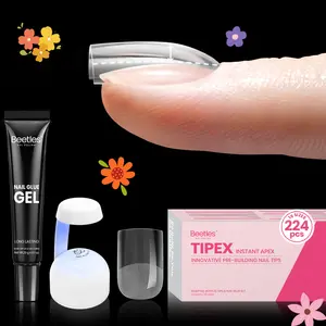 Beetles Tipex Instant Apex Nail Tips Kit Extra Short Squaoval , 224 Pcs Pre-Building Pre-Etched False Nail Tips with Tipex Nail Glue, Mini Nail Lamp-Thick Acrylic Nail Tips Set Mother's Day gift Spring Nail Taste of Spring