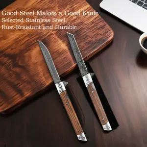 Multi-Functional Kitchen Fruit Knife - Wooden Handle Outdoor Multi-Purpose Knife | With Genuine Leather Sheath + Keychain | Must-Have Tool for Camping, Barbecuing & Cutting | Birthday Gift for Men