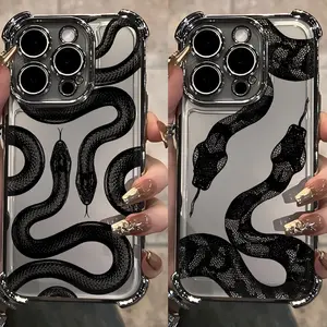 Luxury vintage black snake pattern coated phone case, shockproof airbag design, compatible with iPhone 17/16/15/14/13/12/11/X/XS/XS Max, a holiday gift for friends, family, and yourself