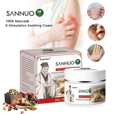 SanNuo Eczema & Psoriasis Relief Cream - Natural Herbal Healthcare Wellness Therapy Healing Body Care Product, Fragrance-Free Hypoallergenic Non-Greasy, Gentle for Sensitive Skin, 30g, Vegan