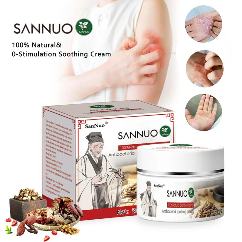 SanNuo Eczema & Psoriasis Relief Cream - Natural Herbal Healthcare Wellness Therapy Healing Body Care Product, Fragrance-Free Hypoallergenic Non-Greasy, Gentle for Sensitive Skin, 30g, Vegan