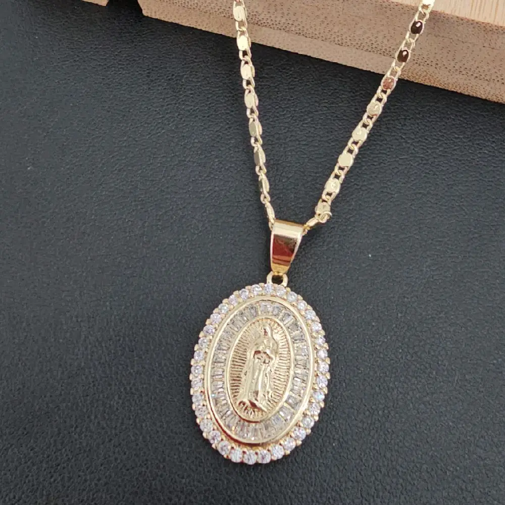 (76) 14KGOLDLAMINATE  VIRGEN PENDANT AND CHAIN  ELEGANT