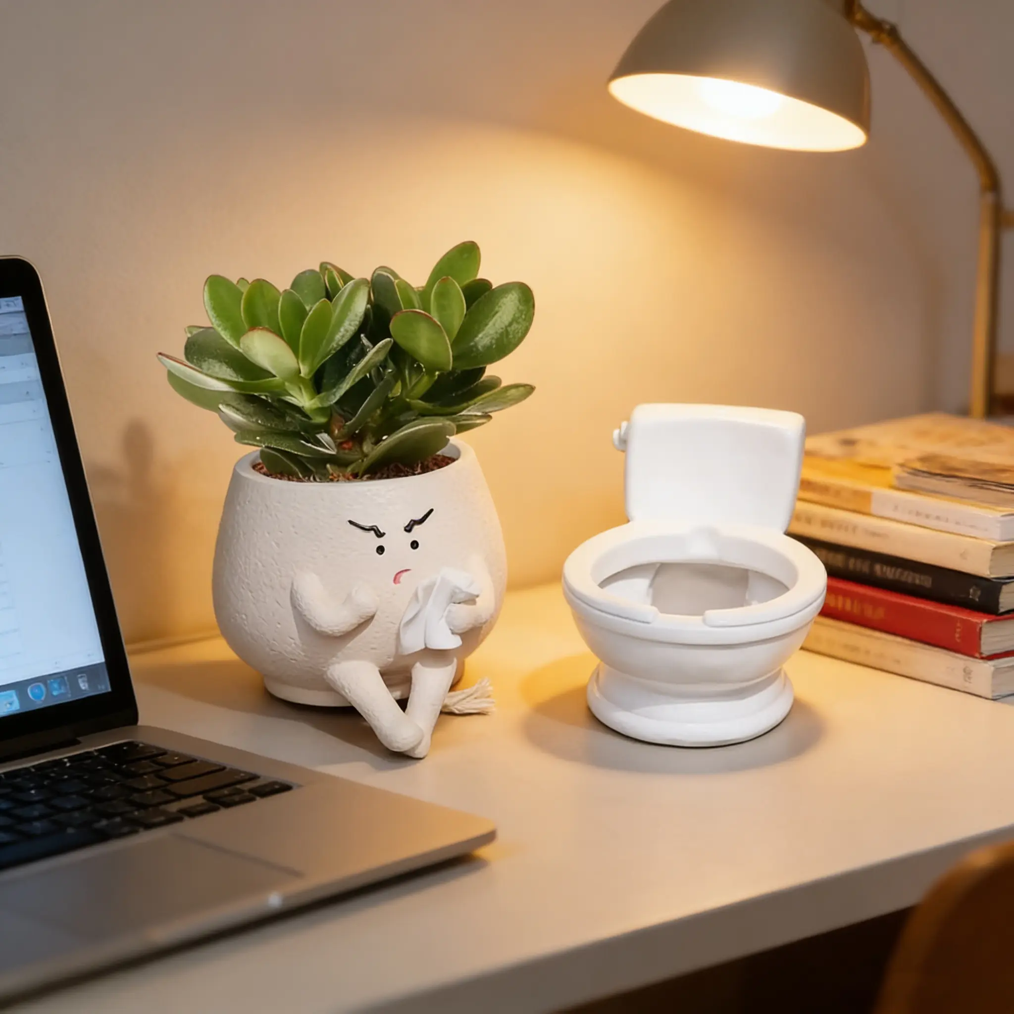 Funny Toilet Shape Planter with Cute Face, Resin Mini Toilet Bowl and Lid Design, Suitable for Succulents, Herbs, Cacti, Outdoor Desk Decor
