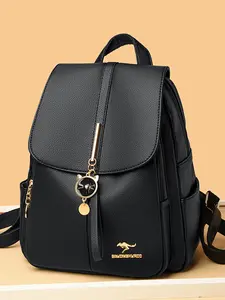 Large-Capacity Black Soft Leather Backpack Lightweight Casual Daypack Multi-Pocket Design Anti-Theft Shoulder Bag Fashionable Versatile Commuter Tote Mom-Style Travel Bag Spring Women's Handbag