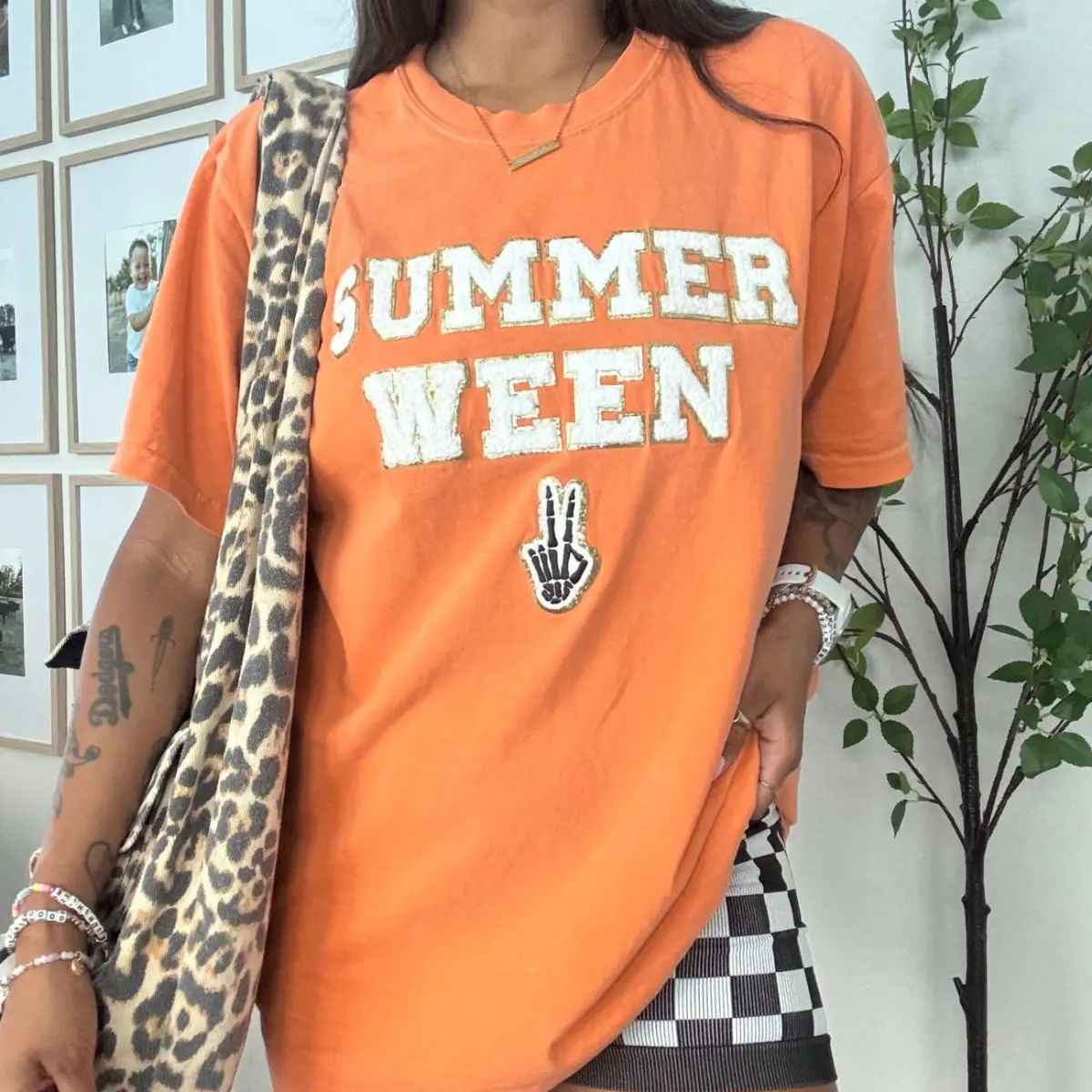 Summer-Ween Letter Patch T-Shirt | Comfort Colors Halloween Tee | Chenille Patch Graphic Shirt Women