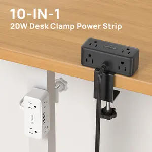 TROND Desk Clamp Surge Protector Power Strip, PD 20W USB-C, 6 AC Outlets & 4 USB Ports, 5ft Flat Plug Extension Cord, 900J Surge Protection, Fits up to 2.16 Inch Desk Edge for Home Office
