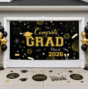 SummerVibes 47.24 x 70.87 Inch Graduation Decorations 2026, Blue Congrats Grad Banner Backdrop, Class of 2026 Party Supplies, Large Photo Booth Background for Indoor Outdoor Celebrations