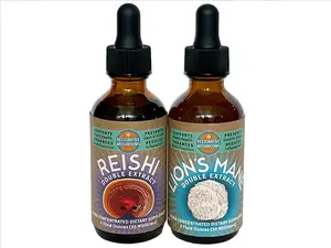 Restorative Bundle - Organic Double Extracts, Reishi & Lion's Mane (2 oz ea) / 100% concentrated mushroom fruit body tincture / Adaptogen, Small Batch, Grown in USA / Mushroom of Immortality, Smart Mushroom / anti-aging, reduce stress, cognitive enhancer