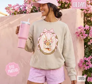 Coquette Bunny Sweatshirt, Trendy Women's Spring Crewneck