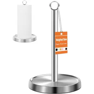Paper Towel Holder Countertop, Stainless Steel, Weighted Base, Paper Towel Stand Holder for Kitchen Bathroom Farmhouse Essentials Decor Accessories, Silver