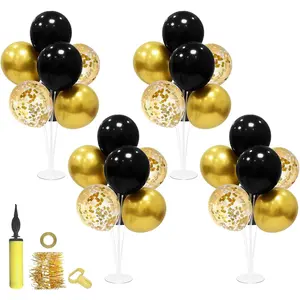 Graduation Decorations 2026, 4 Set Balloon Stand with Pump and Balloons, Black and Gold Party Decorations for 40th 50th 60th 70th Birthday Retirement Wedding Anniversary New Year Party Supplies