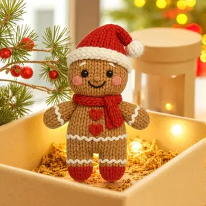 YarnBloom - Crochet Gingerbread Man Plush, Amigurumi Christmas Toy With Hat And Scarf, Handmade Cute Holiday Gift, Kawaii Xmas Decor