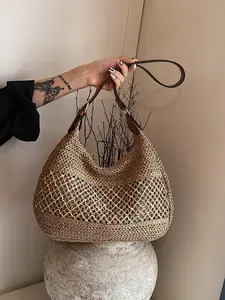 Women's Fashionable Straw Bag, Large Capacity Shoulder Bag for Daily Used, Casual Trendy Versatile High-quality Daily Commuting Bag, Girl Fashionable Shopping Bag